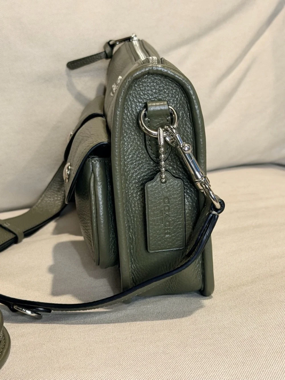 COACH Olive Green Leather Crossbody Bag & Coin Case - Picture 4 of 16